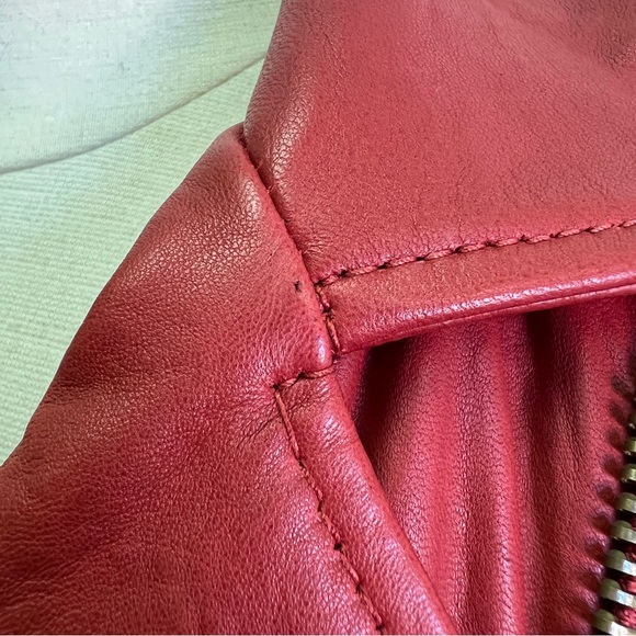 Lucky Brand 100% Lamb Leather Red Moto Jacket - Picture 13 of 16